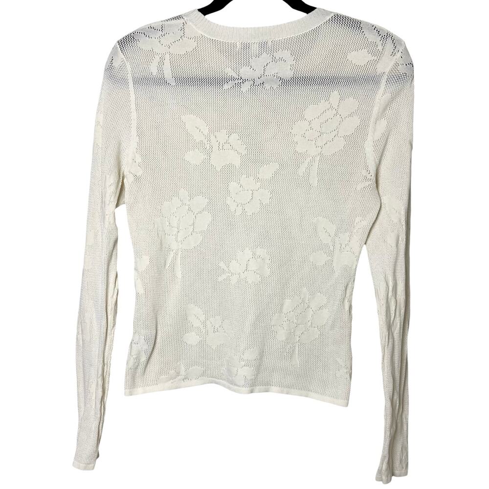 Z Supply Tibi Ivory Mesh Knit Floral Long Sleeve Sweater Top Size Medium - Picture 8 of 9